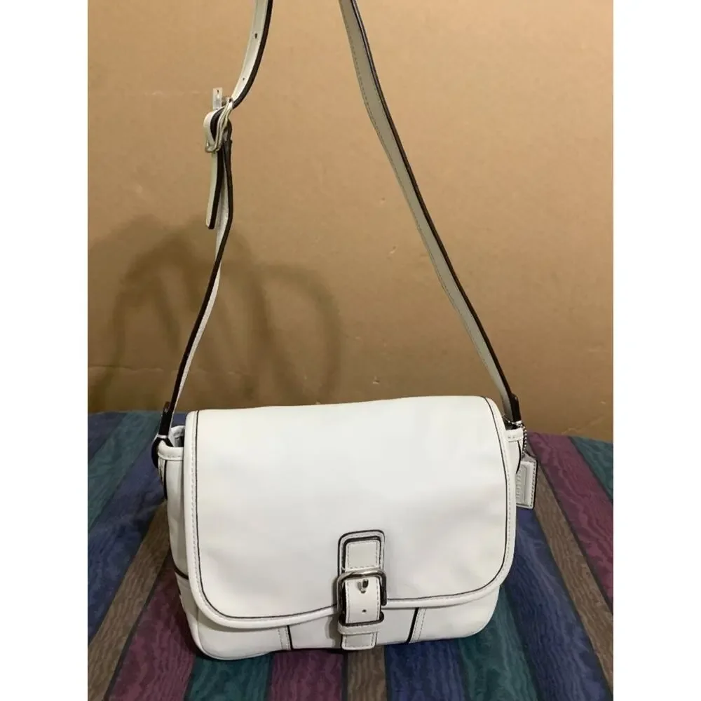 COACH HADLEY Small White Leather Buckle-Trim Field Bag Crossbody F29763